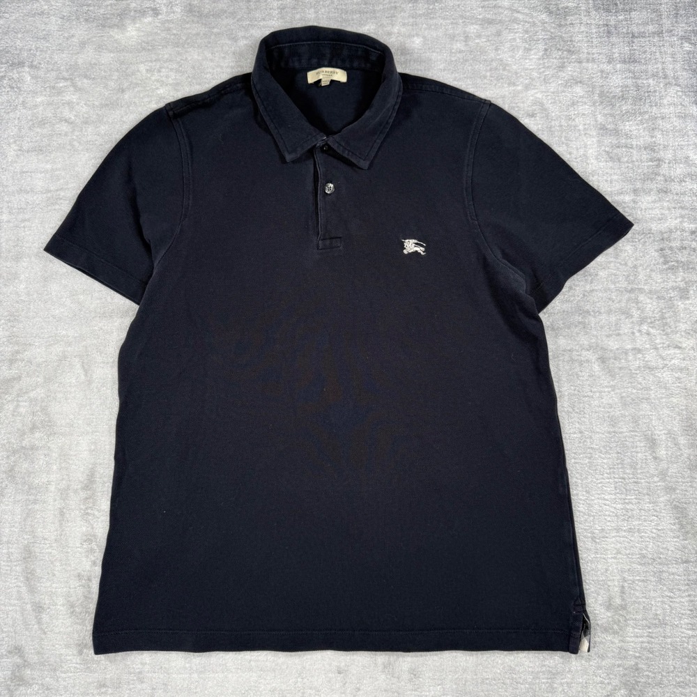Burberry London Shirt Mens Medium Black Polo Embroidered Knight Logo Pique